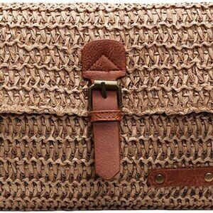 Khaki straw crossbody bag for women, casual beach purse, spacious, stylish